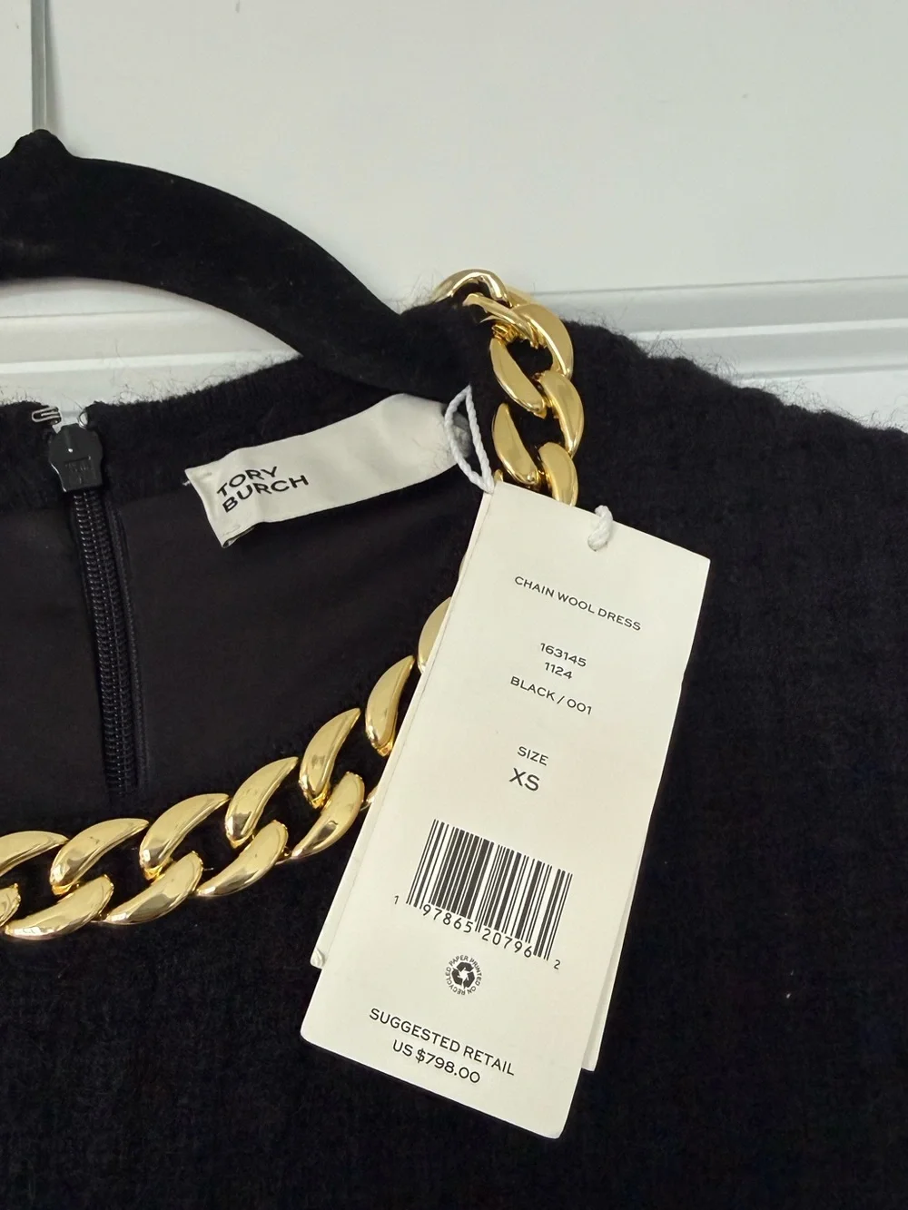 NWT Tory Burch Chain-detail waffle-knit minidress XS $798
